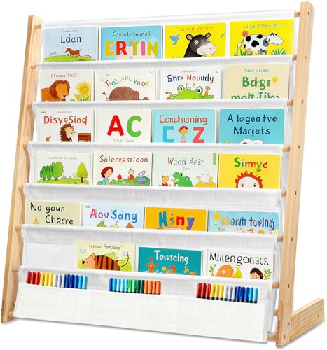 ECHOBUY Children's Bookcase with 6 Open Fabric Compartments
