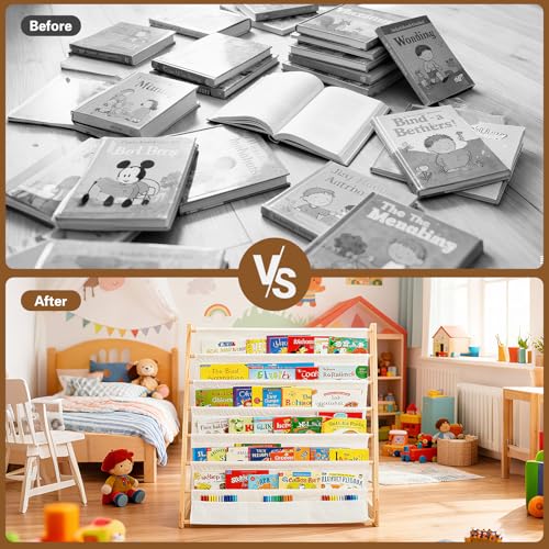ECHOBUY Children's Bookcase with 6 Open Fabric Compartments