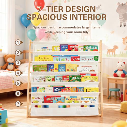ECHOBUY Children's Bookcase with 6 Open Fabric Compartments