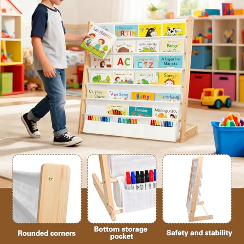 ECHOBUY Children's Bookcase with 6 Open Fabric Compartments