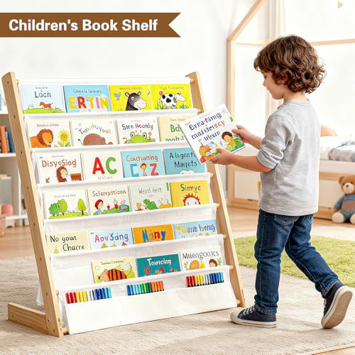 ECHOBUY Children's Bookcase with 6 Open Fabric Compartments