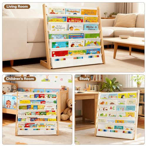 ECHOBUY Children's Bookcase with 6 Open Fabric Compartments